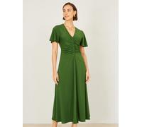 Yumi Yumi Green Ruched Front Stretch Midi Dress Green EU 44 (UK 16)