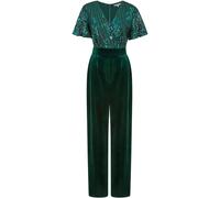 Yumi Yumi Green Sequin Embellished Velvet Jumpsuit With Angel Sleeves