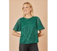 Yumi Yumi Green Sequin Top With Sheer Sleeves And Cut Out Back