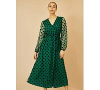 Yumi Yumi Green Spot Mesh Wrap Midi Skater Dress Green 16