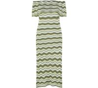 Yumi Yumi Green Stripe Crochet Knit Bardot Midi Dress Green Large