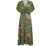 Yumi Yumi Green Viscose Bird and Floral Print Kimono Midi Dress Green EU 38 (UK 10)