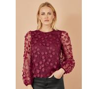Yumi Yumi Haut à fleurs appliquée à manches transparentes rouge FR 38 (EU 36)