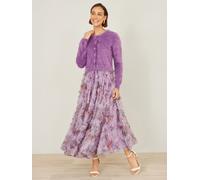 Yumi Yumi Purple Floral Ruffle Mesh Midi Skirt Purple EU 36 (UK 8)