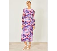 Yumi Yumi Purple Mesh Midi Dress With Tie Back Purple EU 36 (UK 8)