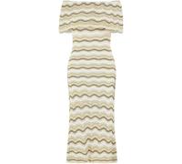 Yumi Yumi Rayure Crochet Knit Bardot Mi-long Robe Écru Medium