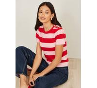 Yumi Yumi Red Block Stripe Knitted Top With Button Details