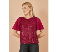 Yumi Yumi Red Sequin Top With Sheer Sleeves And Cut Out Back