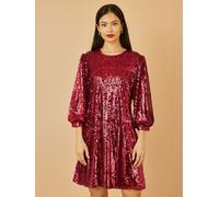 Yumi Yumi Red Sequin Tunic Dress With Balloon Sleeves Red EU 42 (UK 14)