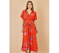 Yumi Yumi Robe mi-longue kimono à imprimé floral et oiseau en viscose Orange 40