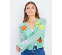 Yumi Yumi Tie Front Cardigan With Flower Design vert M (FR 42-44)