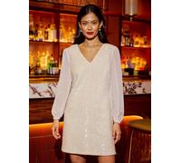Yumi Yumi White Sequin Tunic With Tie Back And Sheer Sleeves White EU 42 (UK 14)