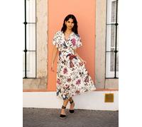 Yumi Yumi White Viscose Bird and Floral Print Kimono Midi Dress White EU 40 (UK 12)