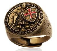 Yumikoo Bague chrétienne en cuivre bronze pour homme - Croix rouge - Chevaliers templiers - À mettre sur toute l'armure de Dieu - Éphésiens - Réglable - Non plaqué