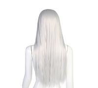YUMILI 2 Couleurs Longues Raies Coiffures Synthétiques Femmes Full Head Cosplay Costume Party Perruque avec Capuchon (Argent blanc)
