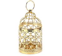 YUMILI Candle Lanterns Birdcage Shape Electroplated Gold Vintage Tealight Holders Metal Lantern for Home Decor Gifts Iron Distressed Cream 14.8x7.8x7.8cm