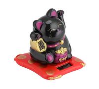YUMILI Chat Porte-Bonheur Maneki Neko Solaire pour Magasins, Restaurants Et Décoration De Maison (Noir)