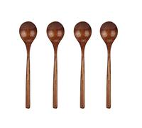 YUMILI Wooden Spoon Set Exquisite Japanese Style Long Handle Large Mouth Wooden Soup Spoon Kitchen Serving Tableware for Home Cooking and Gifts Walnut 5 x 24cm 4 Pcs