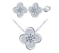 Yumilok 1ct trèfle mossanite boucles d'oreilles femmes collier 925 en argent sterling avec boîte - cadeau