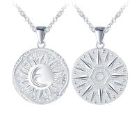 Yumilok 2 pièces Soleil et lune pendentif collier 925 en argent sterling choker Sunburst bijoux ensemble pour les femmes chanceux
