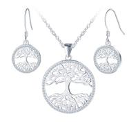 Yumilok Arbre de la vie collier femmes 925 argent sterling zirconie arbre de la vie boucles d'oreilles piercing Huggie oreille bijoux ensembles