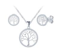 Yumilok Arbre de la vie Pendentif arbre de la vie collier zirconie 925 en argent sterling chaîne boucles d'oreilles pour les ensembles de femmes
