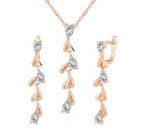 Yumilok Argent Sterling 925 Glitter Drops gland pendentif Zircon collier femmes boucles d'oreilles Bijoux set or rose