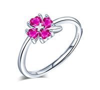 Yumilok Bague en argent 925, bague réglable femme fille, anneau de fiançailles ouvert, bague trèfle élégante, zircon couleur incrusté, taille ajustable, bague de Noël et Anniversaire