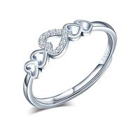 Yumilok Bague en Argent 925 Réglable pour Femme et Fille - Anneau de Fiançailles Ouvert Cœur Élégant avec Zircon Incrusté - Taille Ajustable pour Noël et Anniversaire