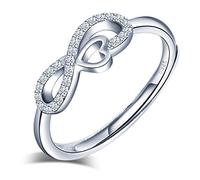 Yumilok Bague femme fille en argent 925, bague ouverte symbole infini, Zircon incrusté, taille ajustable, Cadeau de Noël anniversaire, Taille appropriée: 49-57