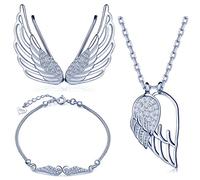 Yumilok Bijoux ensemble pour femme fille collier bracelet et boucle d'oreille en argent 925 orné zircon l'aile d'ange parures élégants