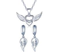 Yumilok Bijoux ensemble pour femme fille collier C?ur et boucle d'oreille en argent 925 orné zircon joli aile d'ange