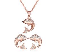 Yumilok Bijoux ensemble pour femme fille Collier Dauphin et boucle d'oreille Dauphin en argent 925 orné zircon parures