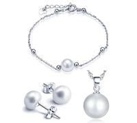 Yumilok Bijoux ensemble pour femme fille collier et bracelet et boucle d'oreille en argent 925 et perle bijoux perle élégant