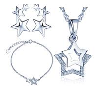 Yumilok Bijoux ensemble pour femme fille collier étoile bracelet boucle d'oreille en argent 925 orné zircon bijoux étoiles