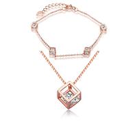 Yumilok Bijoux parures femme fille collier et bracelet en argent 925 orné zircon couleur d'or rose bijou ensemble élégants
