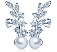 Yumilok Boucle/clou d'oreille de perle 5mm en argent 925 orné l'acorite la feuille élégante