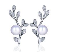 Yumilok Boucle/clou d'oreille de perle 6.5mm en argent 925 pour femme fille la feuille élégante orné l'acorite