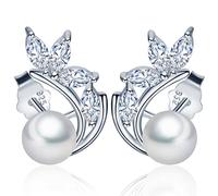 Yumilok Boucle/clou d'oreille de perle 6mm en argent 925 orné l'acorite le trèfle à la forme élégante