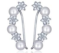 Yumilok Boucle/clou d'oreille de perle en argent 925 et l'acorite la fleur brillante à la forme élégante