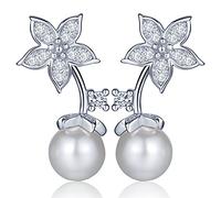Yumilok Boucle/clou d'oreille de perle en argent 925 et l'acorite pour femme la jolie fleur multi-façon de port
