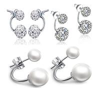 Yumilok Boucle/clou d'oreille en argent 925 plaqué et perle et zircon et diamant pour femme la balle à la forme "U" élégante