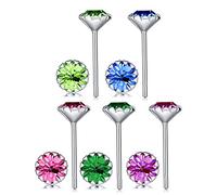 Yumilok Boucle d'oreille de femme fille clou d'oreille en argent 925 et zircon coloré(5 paires en couleur différents)