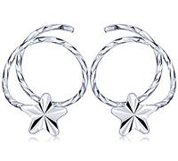 Yumilok Boucle d'oreille en spirale Créoles femme fille en argent 925 l'étoile aimable deux manières à porter