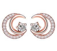 Yumilok Boucle d'oreille femme fille clous et puces en argent 925 la lune ciselé orné zircon brillant