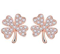 Yumilok Boucle d'oreille femme fille clous et puces en argent 925 le trèfle à quatre feuilles orné zircon brillant