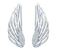Yumilok Boucles d'oreilles ailes d'ange pour femme fille, en 925 argent plaqué platine, Clip d'oreille zircon, Boucles d'oreilles grimpantes, Cadeau de Noël anniversaire