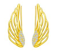 Yumilok Boucles d'oreilles ailes d'ange pour femme fille, en 925 argent plaqué platine, Clip d'oreille zircon, Boucles d'oreilles grimpantes, Cadeau de Noël anniversaire