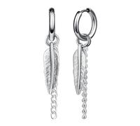 Yumilok Boucles d'oreilles Créoles en Acier Inoxydable pour Hommes: Argent Pendantes d'oreilles de Plume et Chaîne - Fashion Anneau d'oreille Femmes - Bijoux Fantaisie Décoration Adolescent