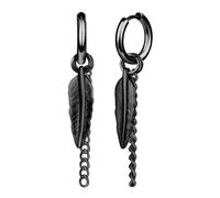 Yumilok Boucles d'oreilles Créoles en Acier Inoxydable pour Hommes: Noir Pendantes d'oreilles de Plume et Chaîne - Fashion Anneau d'oreille Femmes - Bijoux Fantaisie Décoration Adolescent